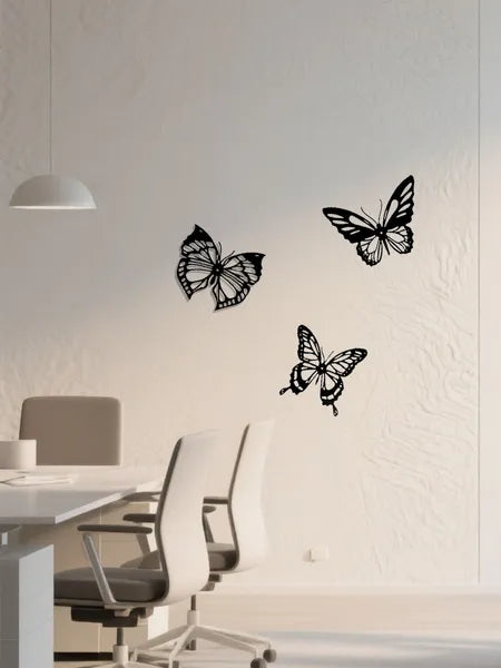 3‑Pcs Graceful Insect Metal Wall Accents, Black Dragonfly, Hummingbird & Butterfly Silhouette, Indoor & Outdoor Hanging Decor for Garden, Fence & Patio