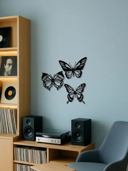 3‑Pcs Graceful Insect Metal Wall Accents, Black Dragonfly, Hummingbird & Butterfly Silhouette, Indoor & Outdoor Hanging Decor for Garden, Fence & Patio