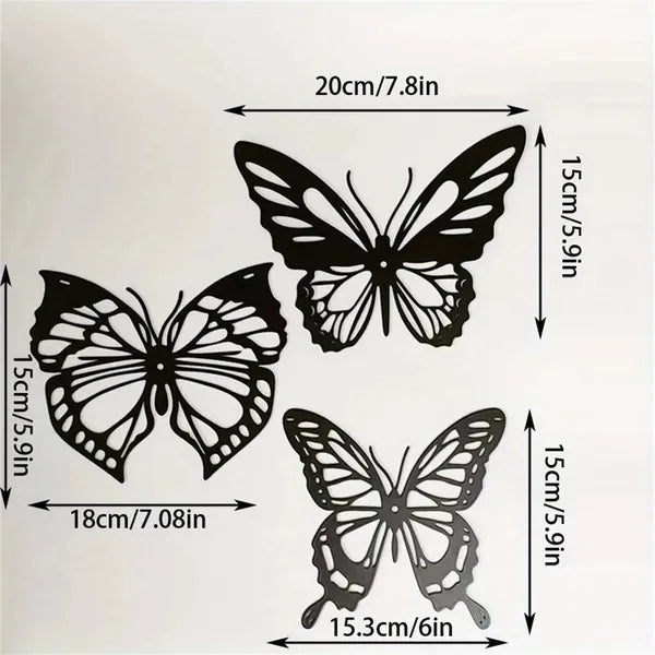 3‑Pcs Graceful Insect Metal Wall Accents, Black Dragonfly, Hummingbird & Butterfly Silhouette, Indoor & Outdoor Hanging Decor for Garden, Fence & Patio