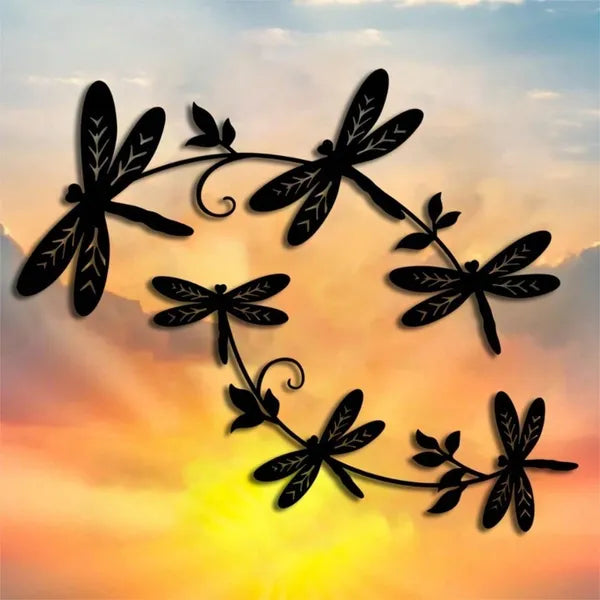 Aeelleea Metal Dragonfly Vine Wall Art, Farmhouse Style Iron Wall Hanging Decor, Nature Themed Indoor Home Wall Ornament