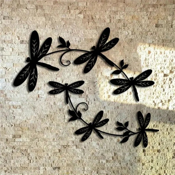 Aeelleea Metal Dragonfly Vine Wall Art, Farmhouse Style Iron Wall Hanging Decor, Nature Themed Indoor Home Wall Ornament
