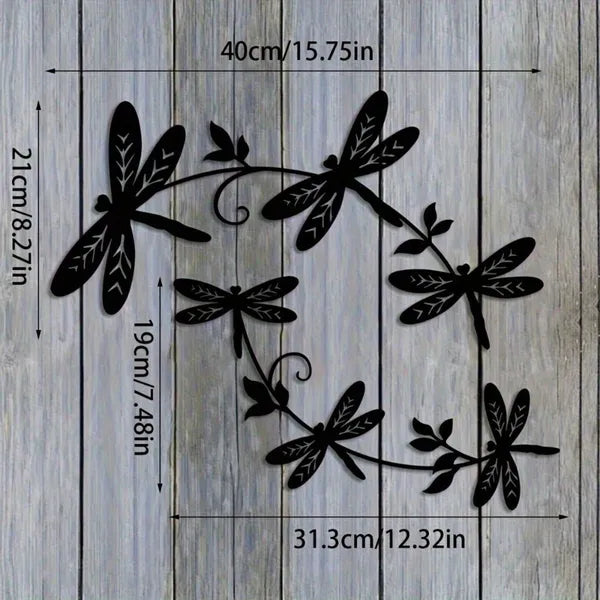 Aeelleea Metal Dragonfly Vine Wall Art, Farmhouse Style Iron Wall Hanging Decor, Nature Themed Indoor Home Wall Ornament