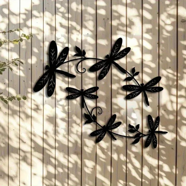 Aeelleea Metal Dragonfly Vine Wall Art, Farmhouse Style Iron Wall Hanging Decor, Nature Themed Indoor Home Wall Ornament