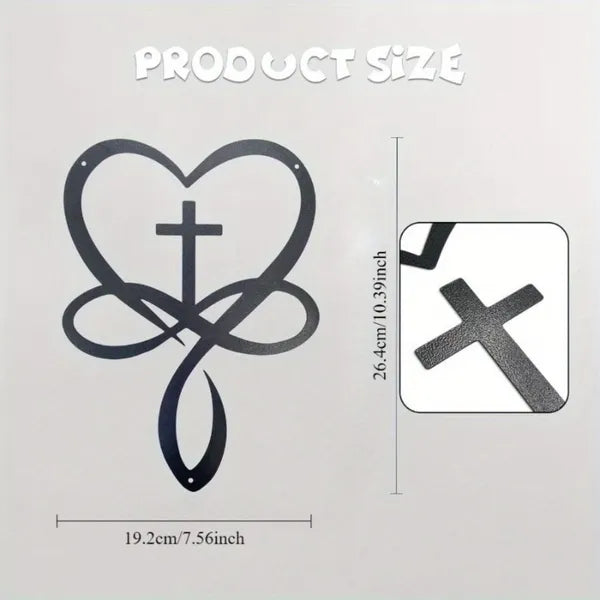 Paint‑Baked Metal Wall Art, Cross Heart Infinity Ichthys Christian Faith Symbol Decor for Home, Living Room, Bedroom & Housewarming Gift