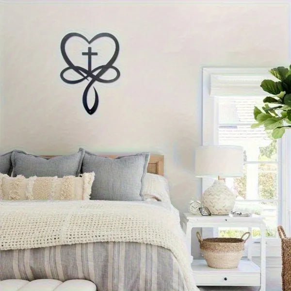 Paint‑Baked Metal Wall Art, Cross Heart Infinity Ichthys Christian Faith Symbol Decor for Home, Living Room, Bedroom & Housewarming Gift