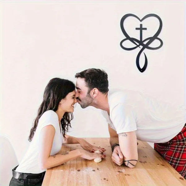 Paint‑Baked Metal Wall Art, Cross Heart Infinity Ichthys Christian Faith Symbol Decor for Home, Living Room, Bedroom & Housewarming Gift