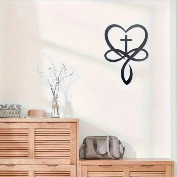 Paint‑Baked Metal Wall Art, Cross Heart Infinity Ichthys Christian Faith Symbol Decor for Home, Living Room, Bedroom & Housewarming Gift