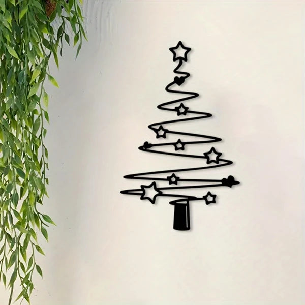 Minimalist Metal Christmas Tree Wall Art, Aluminum Silhouette Holiday Decor for Living Room, Bedroom, Mantel & Christmas Housewarming Gift
