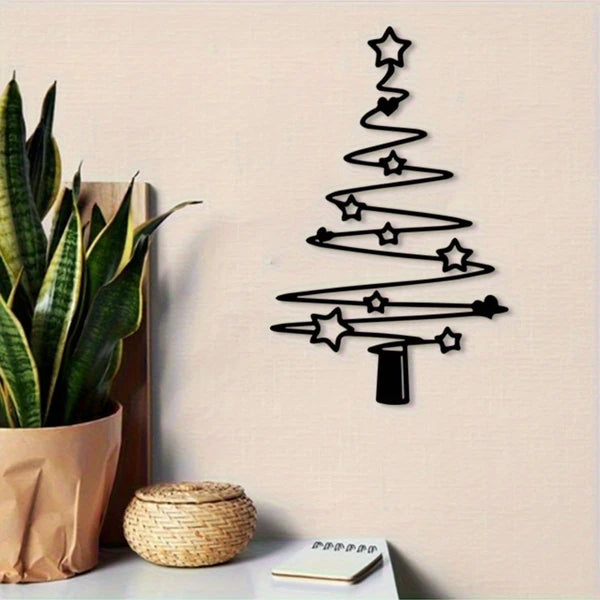 Minimalist Metal Christmas Tree Wall Art, Aluminum Silhouette Holiday Decor for Living Room, Bedroom, Mantel & Christmas Housewarming Gift