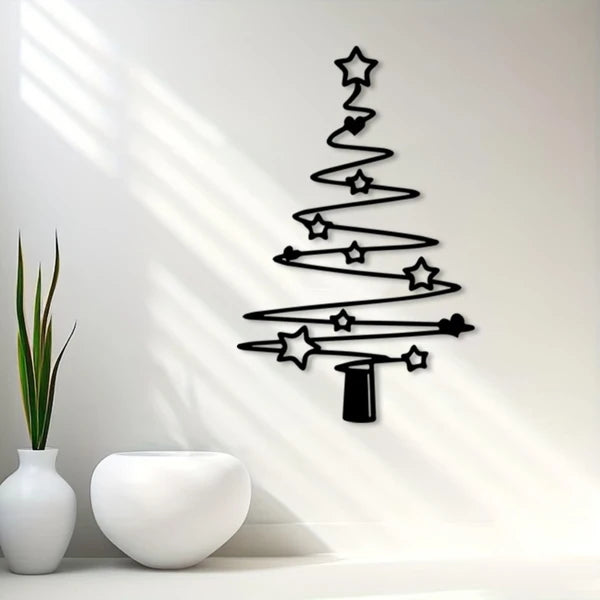 Minimalist Metal Christmas Tree Wall Art, Aluminum Silhouette Holiday Decor for Living Room, Bedroom, Mantel & Christmas Housewarming Gift