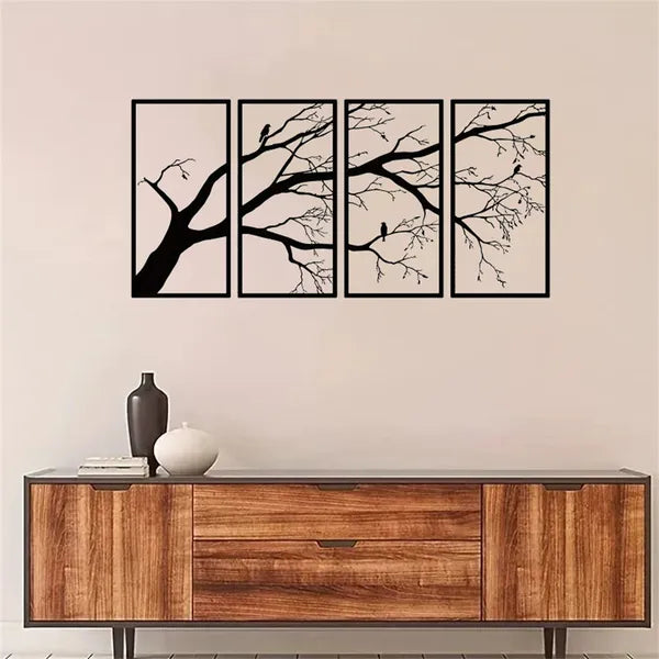 CIFbuy 4Pcs Modern Aluminum Wall Art, Dead Branch & Flying Bird Minimalist Nature Decor, Home Wall Hanging for Living Room Bedroom Holiday Gift