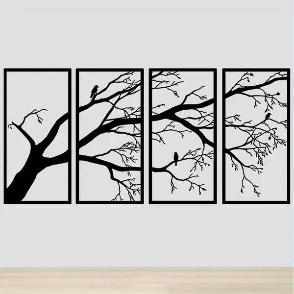 CIFbuy 4Pcs Modern Aluminum Wall Art, Dead Branch & Flying Bird Minimalist Nature Decor, Home Wall Hanging for Living Room Bedroom Holiday Gift