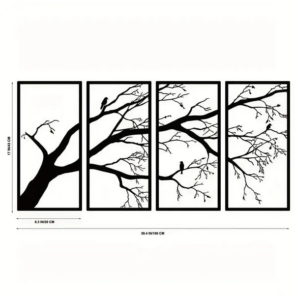 CIFbuy 4Pcs Modern Aluminum Wall Art, Dead Branch & Flying Bird Minimalist Nature Decor, Home Wall Hanging for Living Room Bedroom Holiday Gift