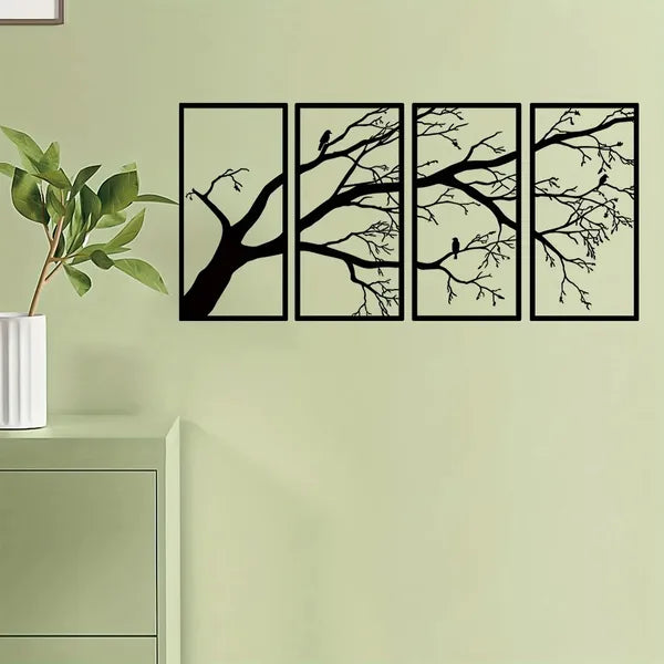 CIFbuy 4Pcs Modern Aluminum Wall Art, Dead Branch & Flying Bird Minimalist Nature Decor, Home Wall Hanging for Living Room Bedroom Holiday Gift