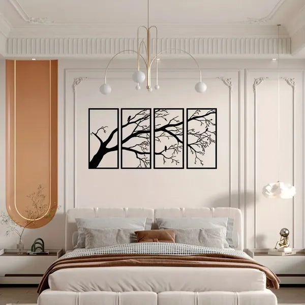 CIFbuy 4Pcs Modern Aluminum Wall Art, Dead Branch & Flying Bird Minimalist Nature Decor, Home Wall Hanging for Living Room Bedroom Holiday Gift