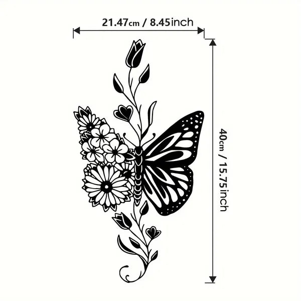 AEELLEEA Metal Butterfly Floral Wall Art, Black Iron Butterfly with Wildflowers Wall Hanging Decor, Boho Botanical Metal Wall Sculpture for Bedroom Living Room Office