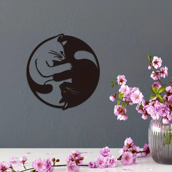 Yin Yang Cat Silhouette Aluminum Wall Art, Zen Style Metal Wall Decor for Living Room, Bedroom, Meditation Room & Holiday Gift