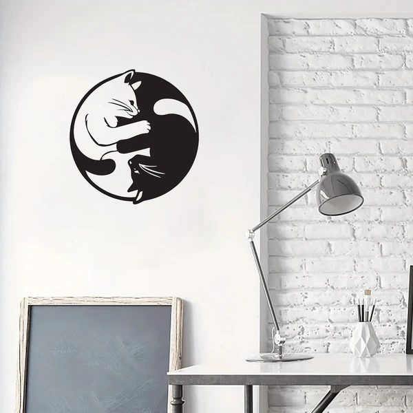Yin Yang Cat Silhouette Aluminum Wall Art, Zen Style Metal Wall Decor for Living Room, Bedroom, Meditation Room & Holiday Gift