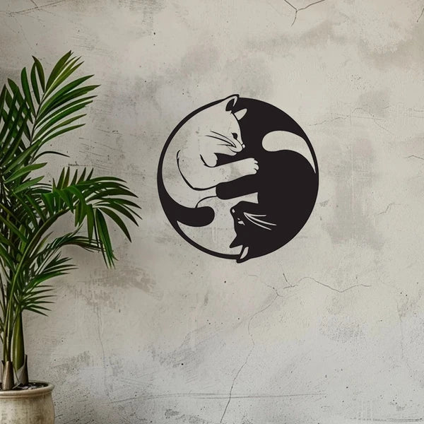 Yin Yang Cat Silhouette Aluminum Wall Art, Zen Style Metal Wall Decor for Living Room, Bedroom, Meditation Room & Holiday Gift