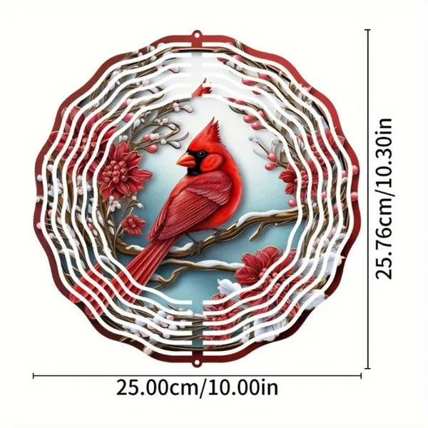 Cardinal Wind Spinner with Pine & Floral Design, Vibrant Red Metal Outdoor Hanging Decor for Garden, Patio, Lawn & Holiday Ornament