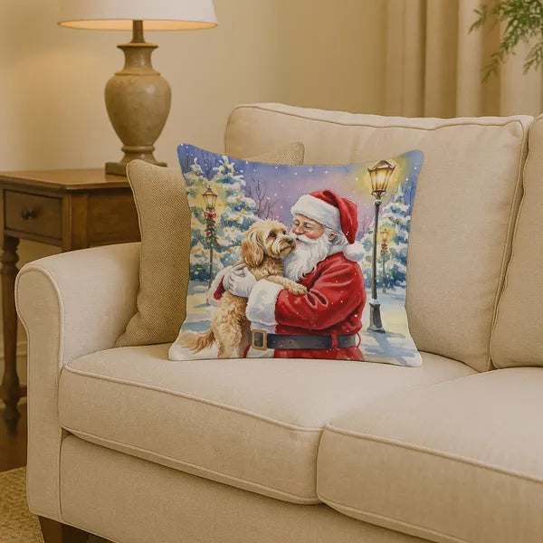 Aeelleea Cockapoo Santa Throw Pillow 14x14 in, Christmas Dog Decor Cushion for Couch Bed Patio