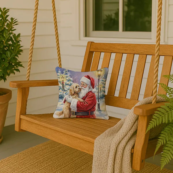 Aeelleea Cockapoo Santa Throw Pillow 14x14 in, Christmas Dog Decor Cushion for Couch Bed Patio
