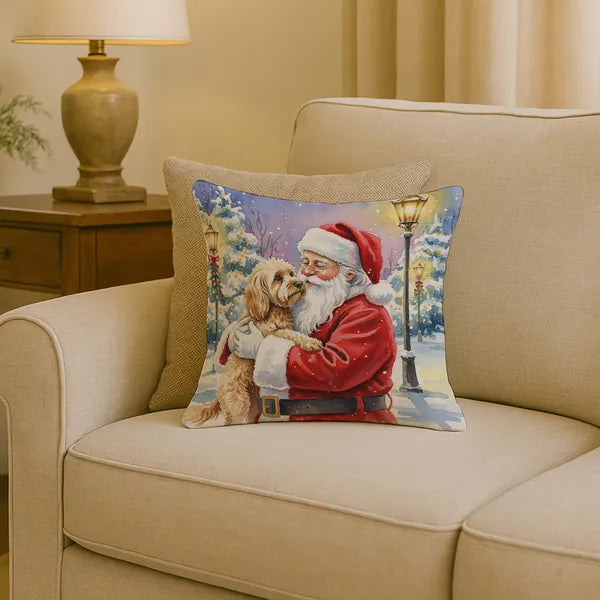 Aeelleea Cockapoo with Santa Claus Pillow 18x18 Christmas Dog Decor Cushion