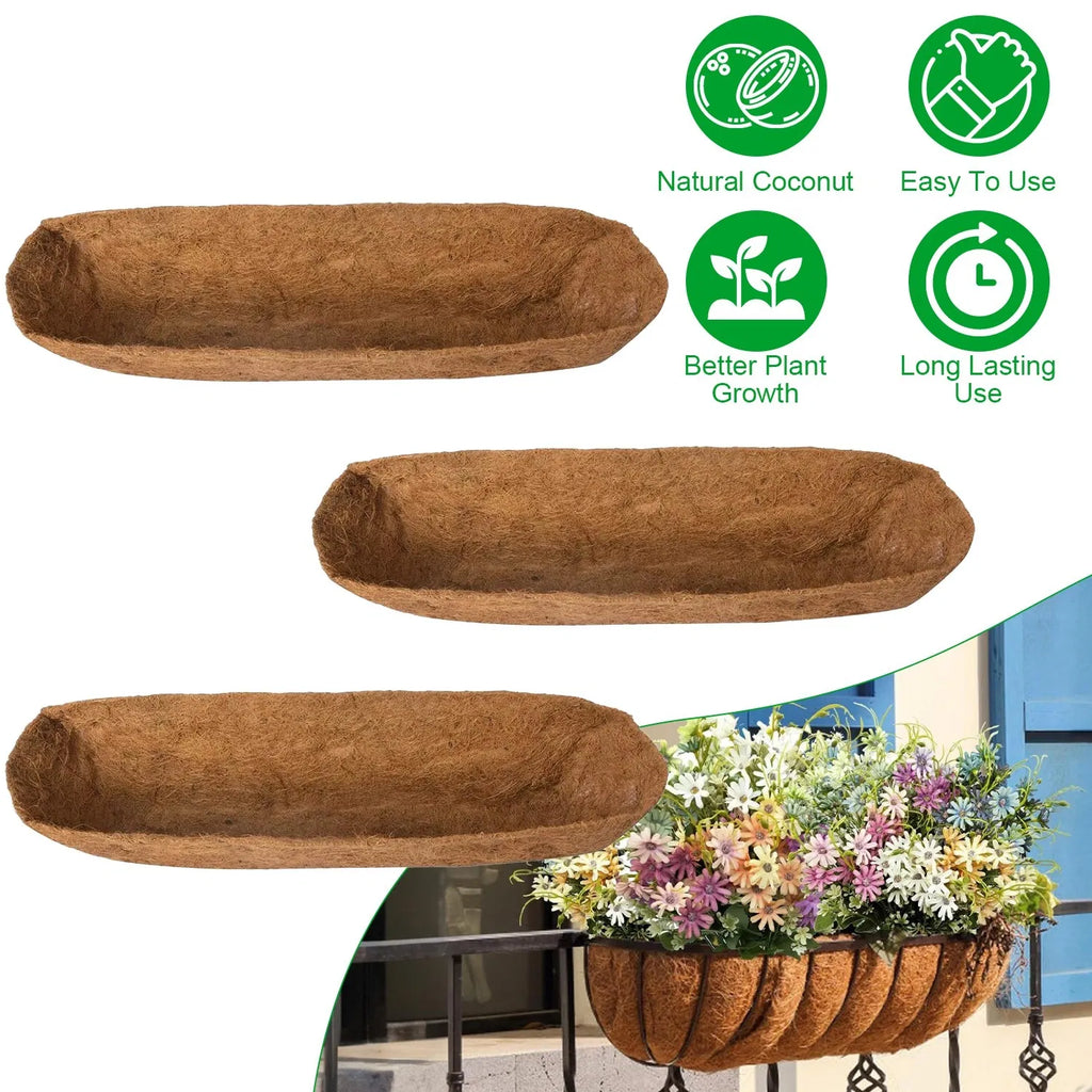 Trough Coco Fiber Liner for Window Box, Natural Coconut Coir Planter Insert, 24/30/36 Inch, Fits Wire Window Baskets for Balcony, Garden, Indoor & Outdoor