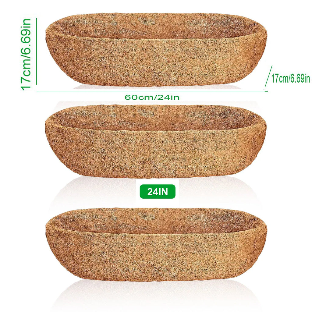 Trough Coco Fiber Liner for Window Box, Natural Coconut Coir Planter Insert, 24/30/36 Inch, Fits Wire Window Baskets for Balcony, Garden, Indoor & Outdoor