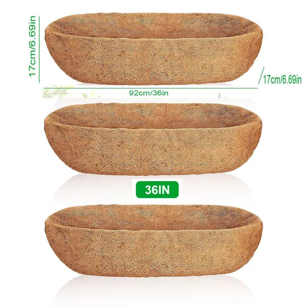 Natural Coconut Fiber Window Box Liners 24/30/36", Coir Trough Liner for Wire Baskets, Indoor & Outdoor