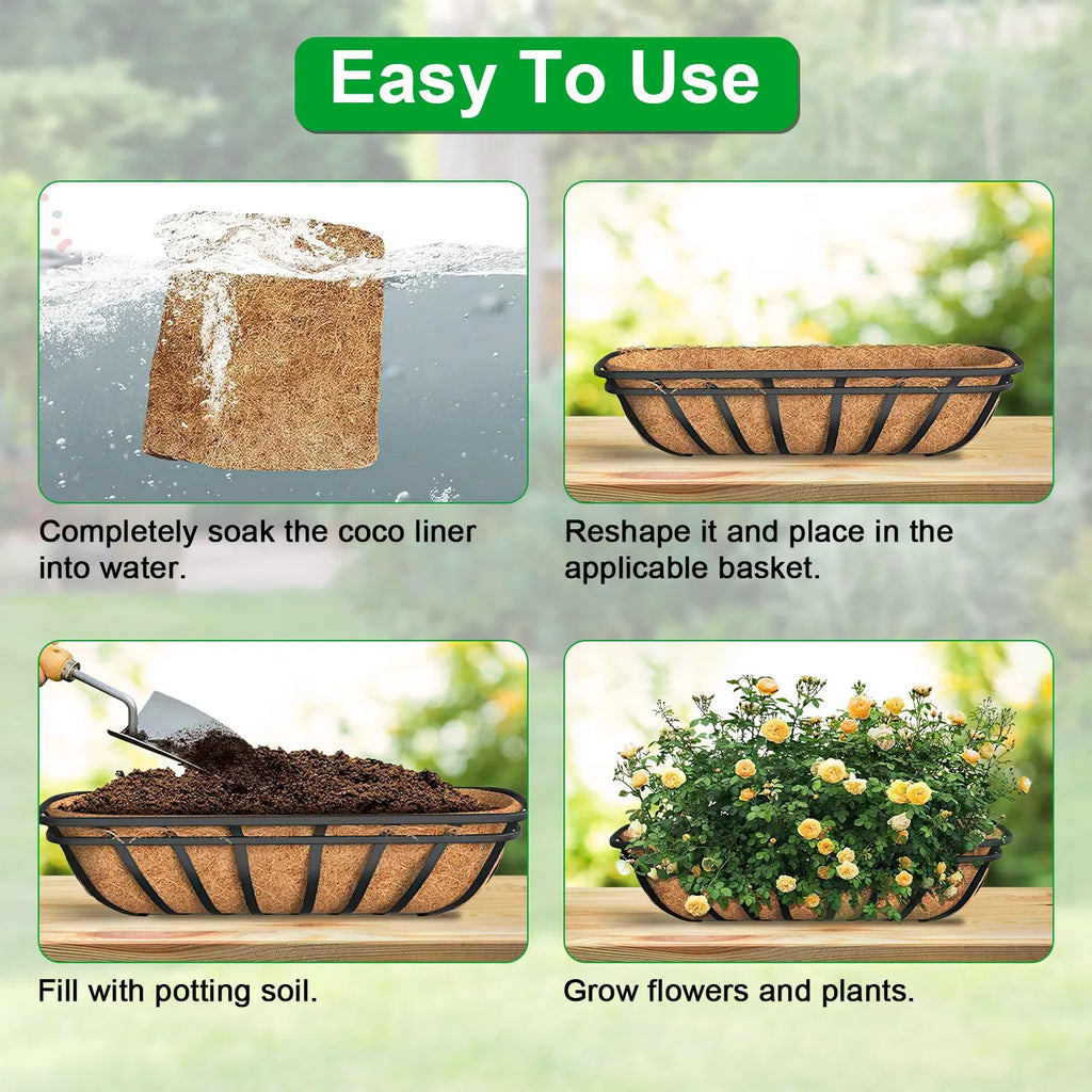 Trough Coco Fiber Liner for Window Box, Natural Coconut Coir Planter Insert, 24/30/36 Inch, Fits Wire Window Baskets for Balcony, Garden, Indoor & Outdoor