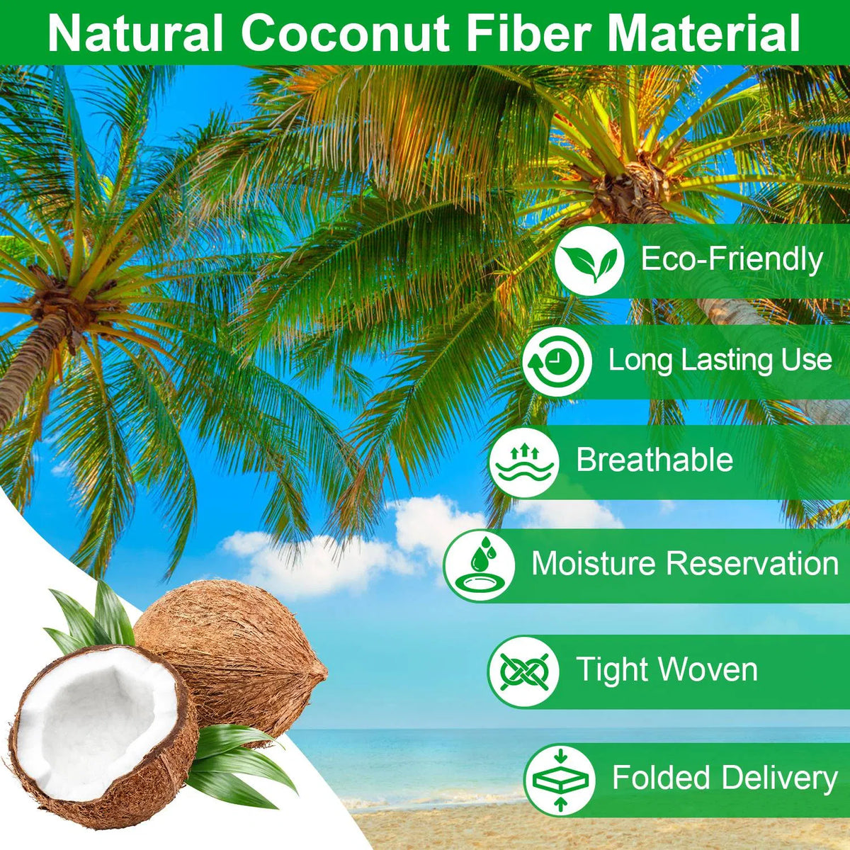 Trough Coco Fiber Liner for Window Box, Natural Coconut Coir Planter Insert, 24/30/36 Inch, Fits Wire Window Baskets for Balcony, Garden, Indoor & Outdoor