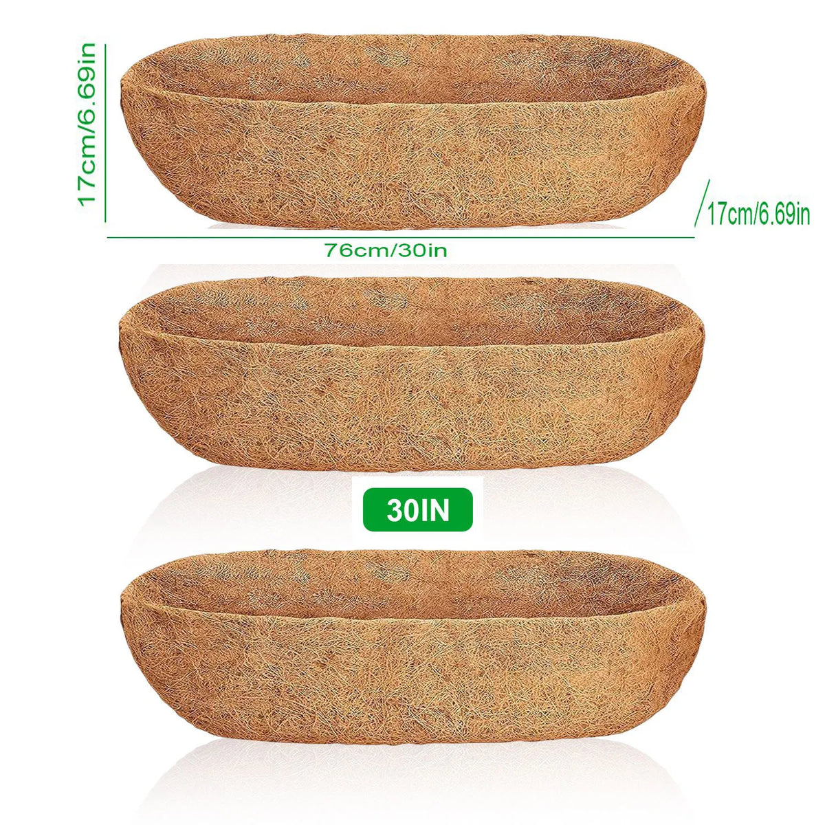 Coco Fiber Liner for Window Box, Natural Coconut Coir Planter Insert, 24/30/36 Inch, Fits Wire Window Baskets for Balcony, Garden, Indoor & Outdoor