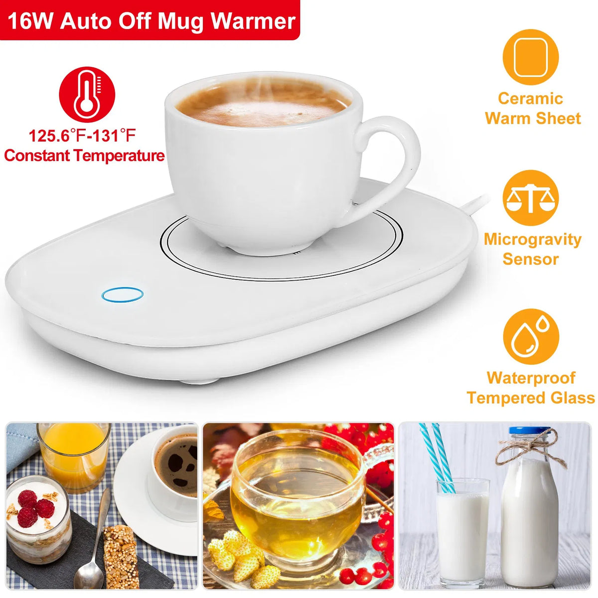 Coffee Mug Warmer with Auto Shut Off - Electric Cup Warmer Heating Pad, 3 Temperature Settings for Coffee, Tea & Milk, Office Home Desk