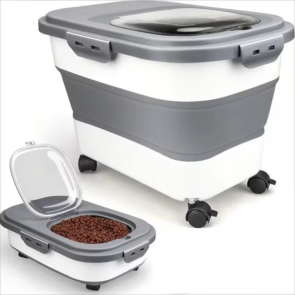 Collapsible Airtight Pet Food Storage Bin 23Lbs, Foldable Dog Cat Food Container with Wheels & Scoop, Moisture Proof Kibble Storage Box