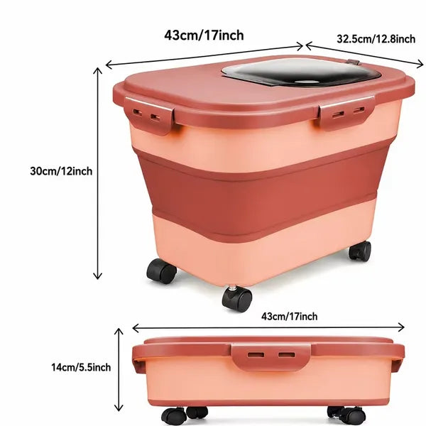 Collapsible Airtight Pet Food Storage Bin 23Lbs, Foldable Dog Cat Food Container with Wheels & Scoop, Moisture Proof Kibble Storage Box