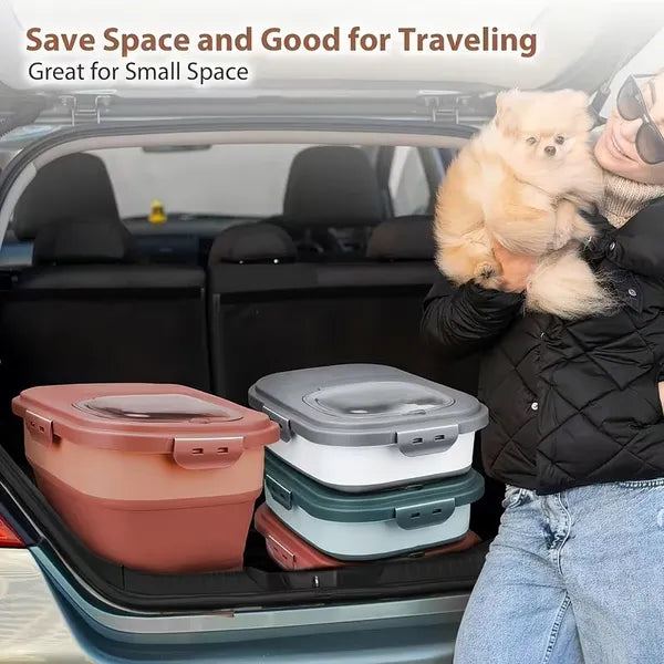Collapsible Airtight Pet Food Storage Bin 23Lbs, Foldable Dog Cat Food Container with Wheels & Scoop, Moisture Proof Kibble Storage Box