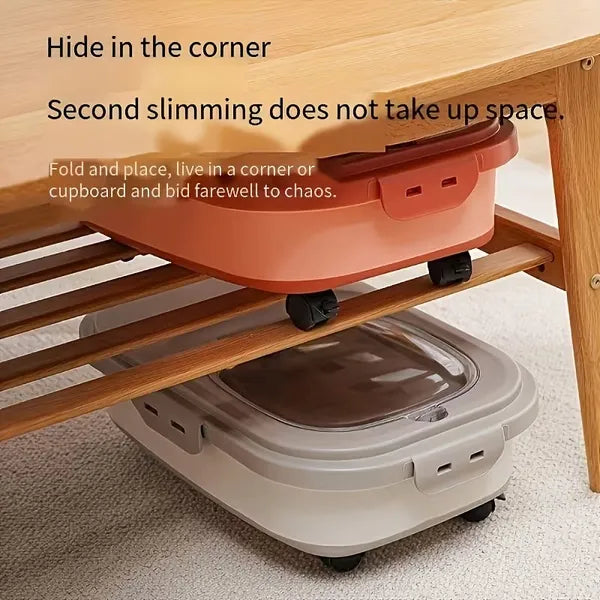 Collapsible Airtight Pet Food Storage Bin 23Lbs, Foldable Dog Cat Food Container with Wheels & Scoop, Moisture Proof Kibble Storage Box