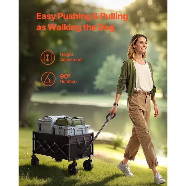 Aeelleea 120L Folding Wagon Cart, 225 Lb Heavy Duty Utility Cart, All Terrain Wheels, Adjustable Handle for Camping Beach Garden, Black ```