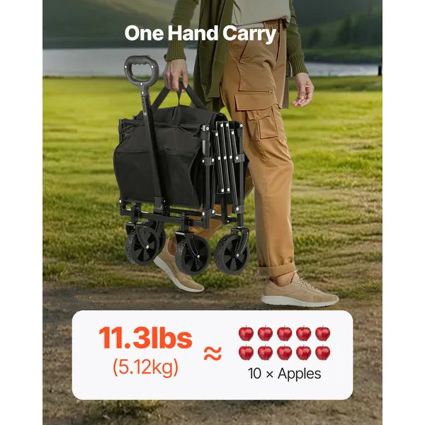 Aeelleea 120L Folding Wagon Cart, 225 Lb Heavy Duty Utility Cart, All Terrain Wheels, Adjustable Handle for Camping Beach Garden, Black ```