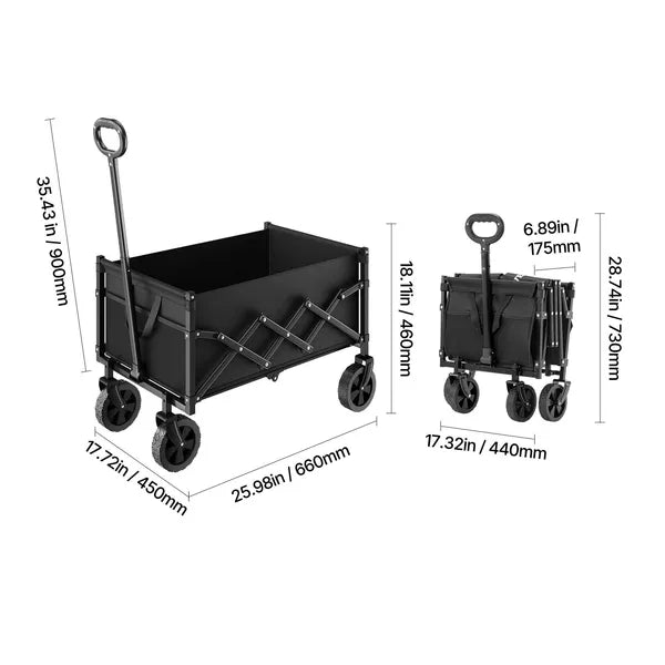 Aeelleea 120L Folding Wagon Cart, 225 Lb Heavy Duty Utility Cart, All Terrain Wheels, Adjustable Handle for Camping Beach Garden, Black ```