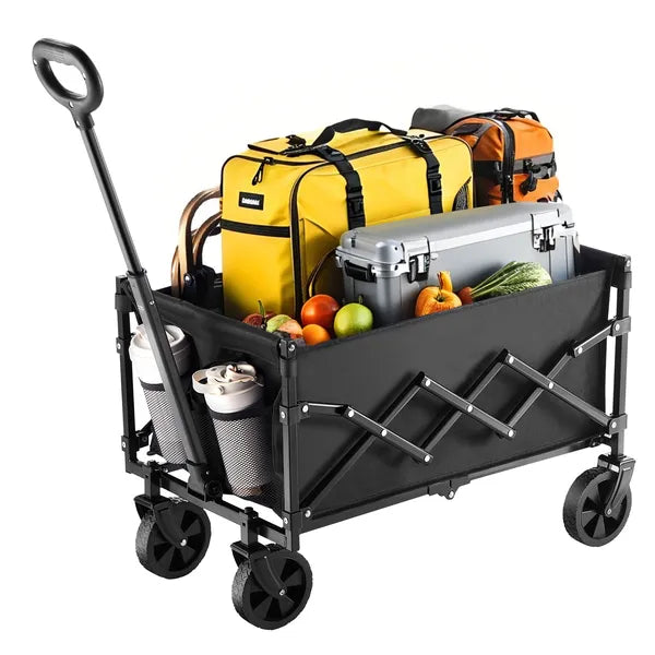 Aeelleea 120L Folding Wagon Cart, 225 Lb Heavy Duty Utility Cart, All Terrain Wheels, Adjustable Handle for Camping Beach Garden, Black ```