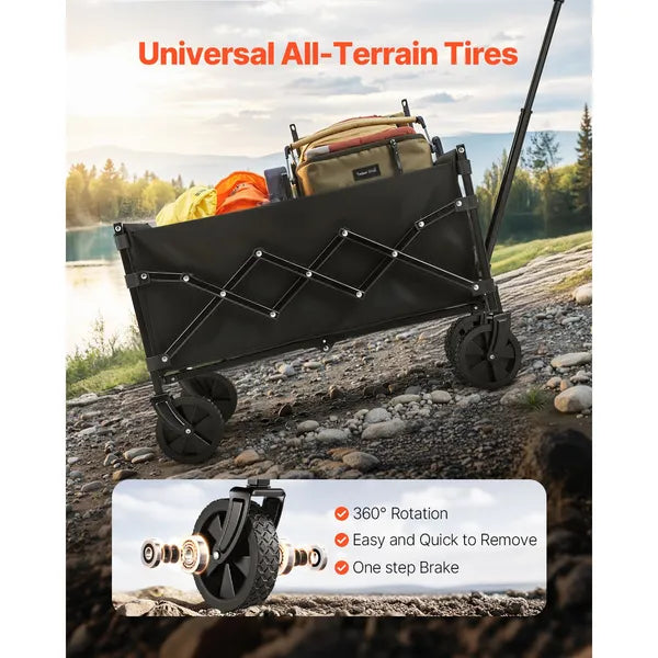 Aeelleea 120L Folding Wagon Cart, 225 Lb Heavy Duty Utility Cart, All Terrain Wheels, Adjustable Handle for Camping Beach Garden, Black ```