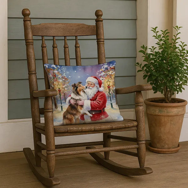 Aeelleea Collie with Santa Claus Pillow 18x18 in, Christmas Dog Cushion