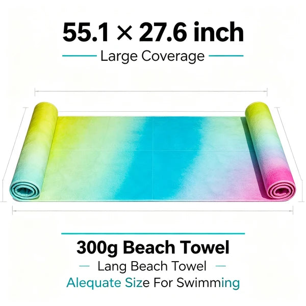 Large Gradient Beach Towel 55.1" x 27.6", 300g Soft Absorbent Quick-Dry Towel for Pool, Travel & Bath
