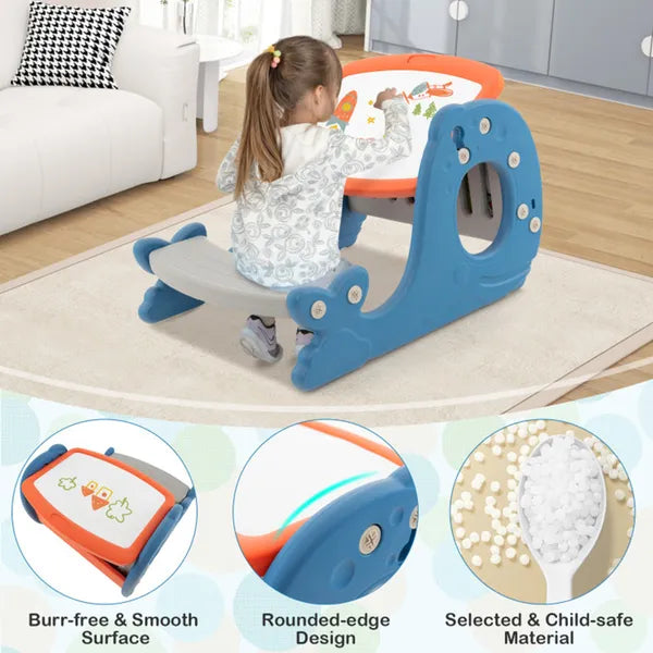 Aeelleea Convertible Kids Activity Table Set, Toddler Easel with Erasable Whiteboard for Drawing Learning Play