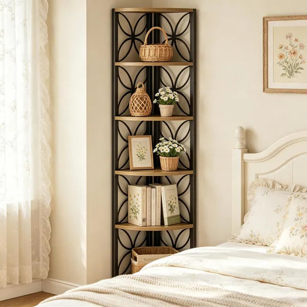 Aeelleea 70.8 Inch Tall Corner Bookshelf, Freestanding Display & Storage Rack, 90 Degree Corner Shelving Unit for Living Room Bedroom Home Decor