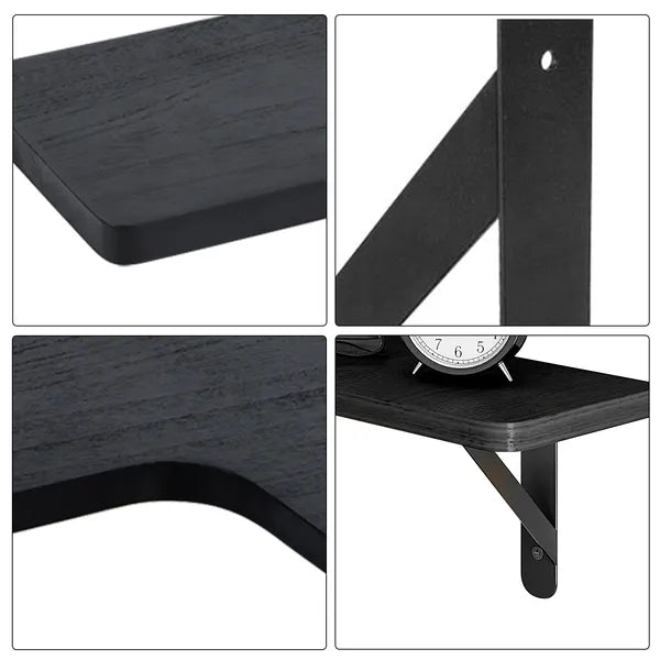 Aeelleea 5Pcs L-Shaped Corner Floating Shelves, Paulownia Wall Mount Storage Shelf with Black Metal Brackets for Home Decor