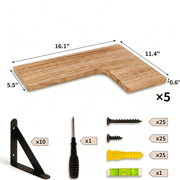 5 Pack Corner Floating Shelves, Matte Wood Wall Mount Display Shelves with Metal Brackets, Farmhouse Storage for Bedroom Bathroom Kitchen
