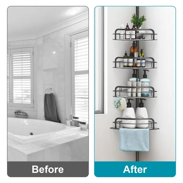 Rustproof Bathroom Shower Storage Rack, Wall Mounted Shower Caddy Organizer with Hooks, No Drilling for Bathroom Toiletries Storage